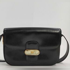 Celine Black Leather Crossbody with Gold-Tone Medallion